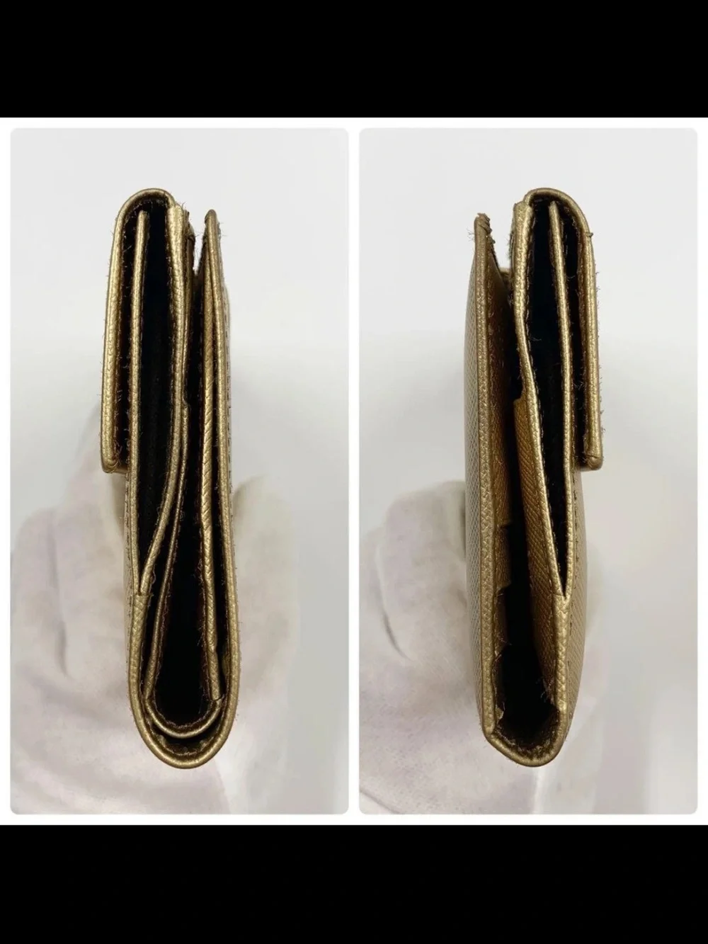 Prada Metallic Gold Saffiano Compact Wallet